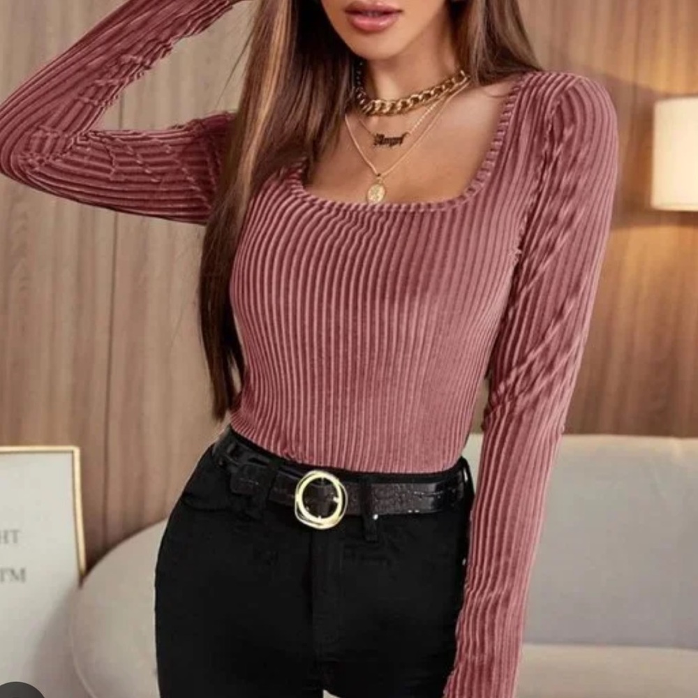 SHEIN velour ribbed long sleeve top Size XS